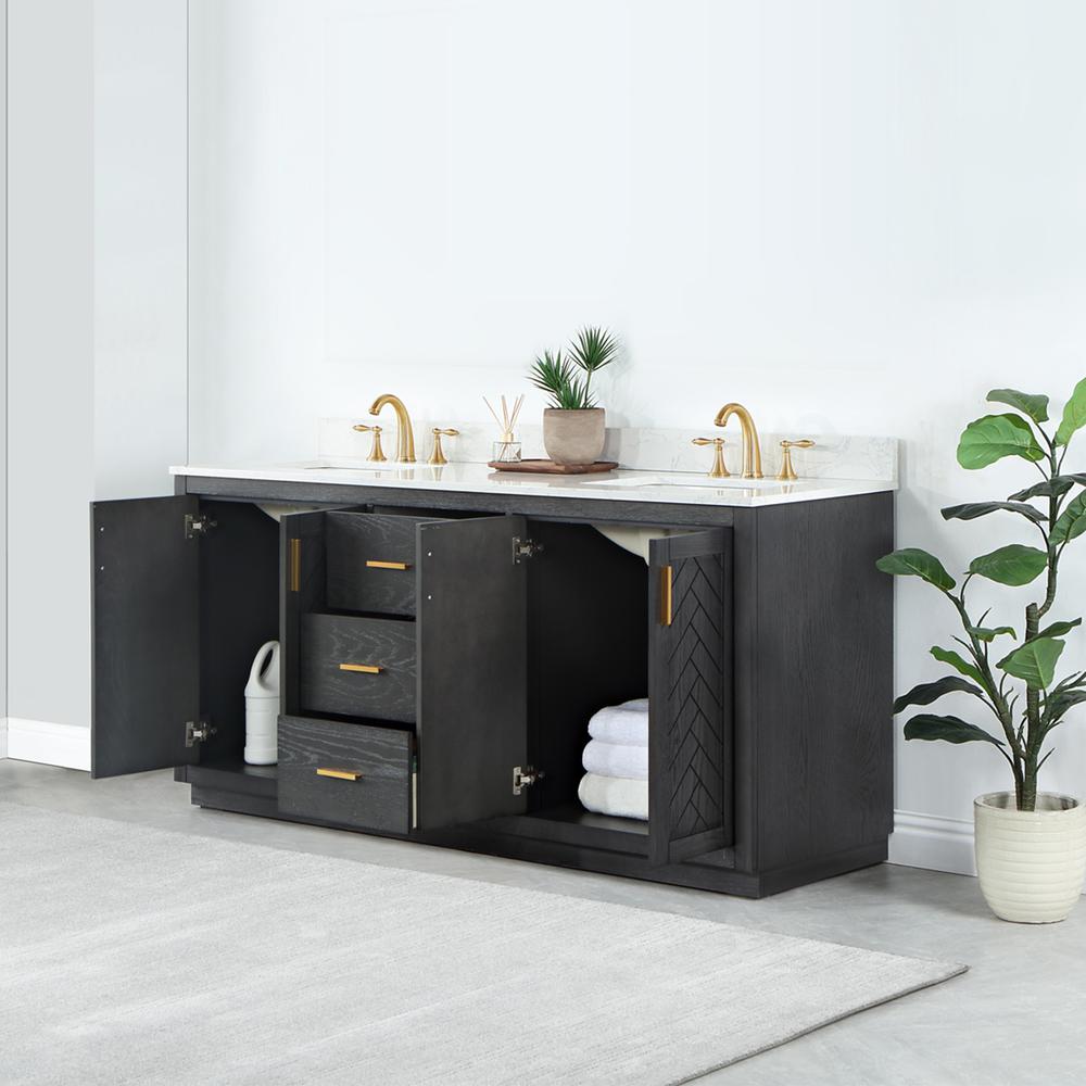 72" Double Bathroom Vanity Set in Brown Oak without Mirror