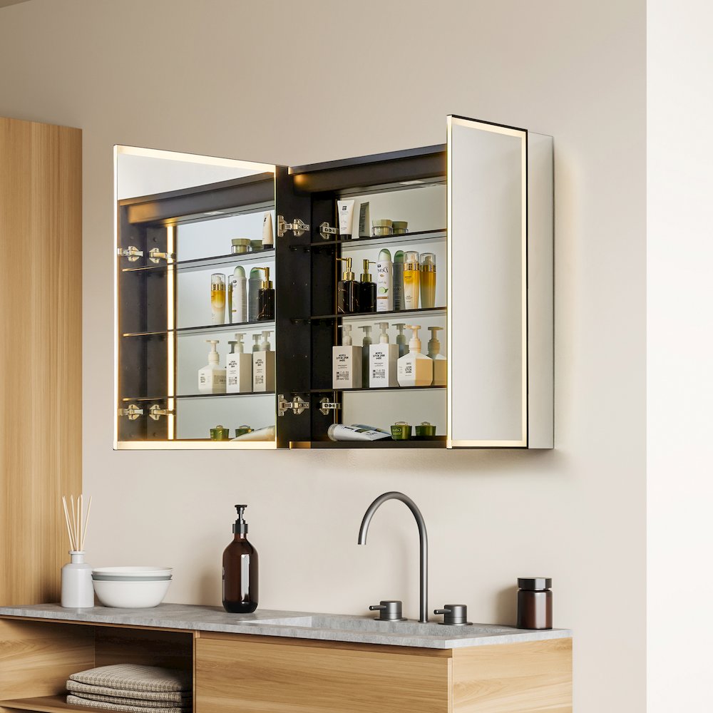 48"x32" Rectangular Bathroom Black Aluminum Mirror Medicine Cabinet