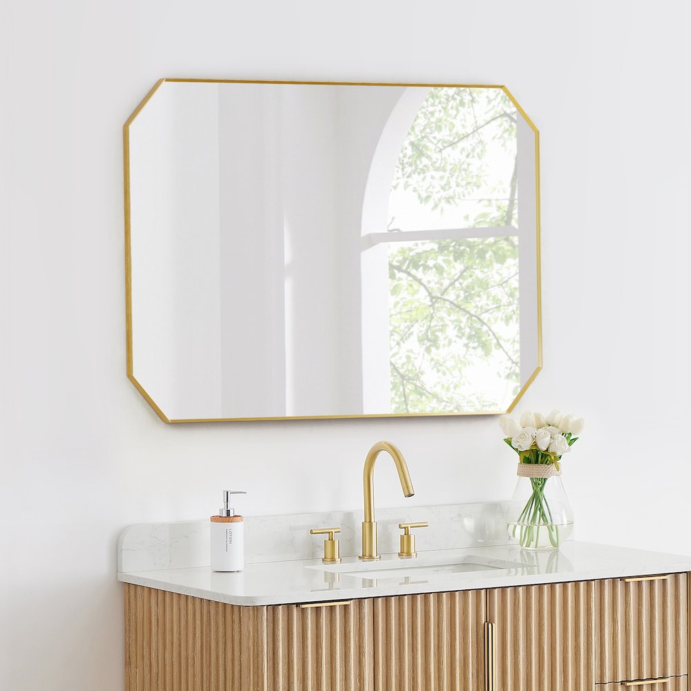 48"x30" Octagon Aluminum Framed in Brushed Gold Modern Bathroom Wall Mirror
