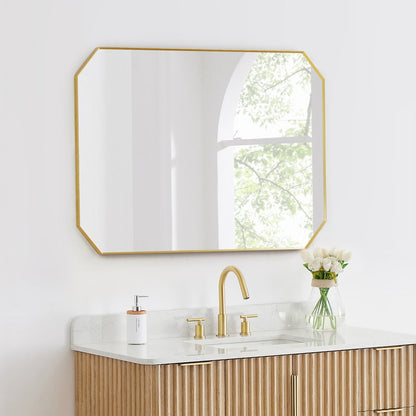 48"x30" Octagon Aluminum Framed in Brushed Gold Modern Bathroom Wall Mirror