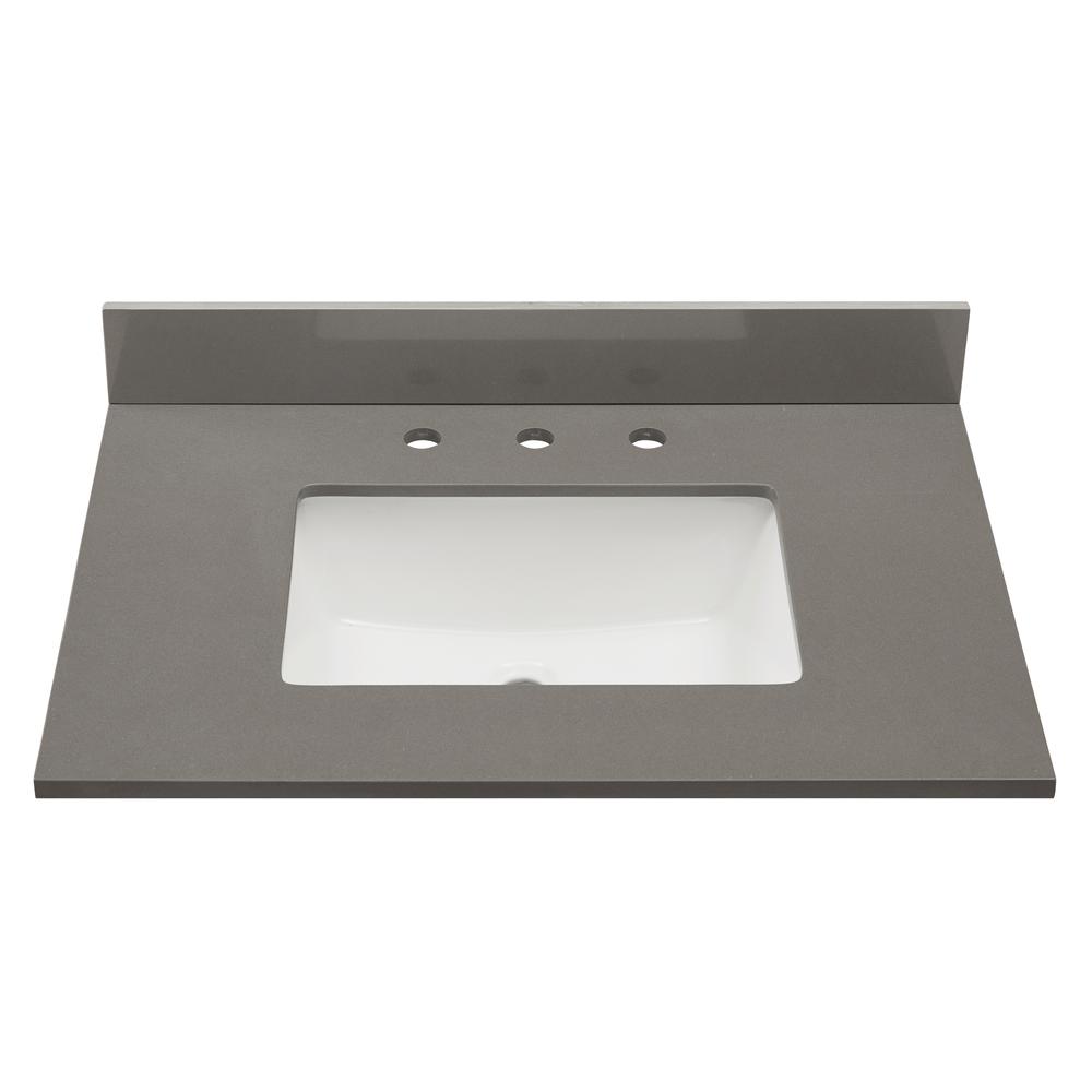 31 in. Composite Stone Vanity Top In Concrete Grey with White  Sink