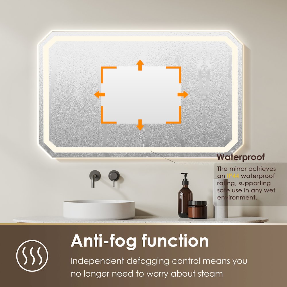 48x30" Octogan Frameless Modern LED Bathroom Vanity Mirror