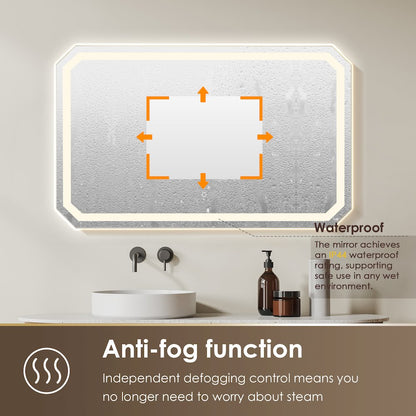 48x30" Octogan Frameless Modern LED Bathroom Vanity Mirror