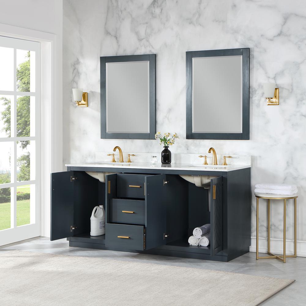72" Double Bathroom Vanity Set in Classic Blue with Mirror