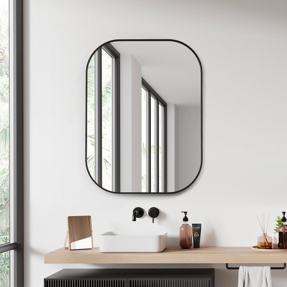 24x32" Rectangular Aluminum Framed in Matte Black Modern Bathroom Wall Mirror
