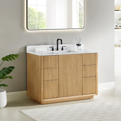 48" Single Bathroom Vanity in Washed Light Brown with Grain White