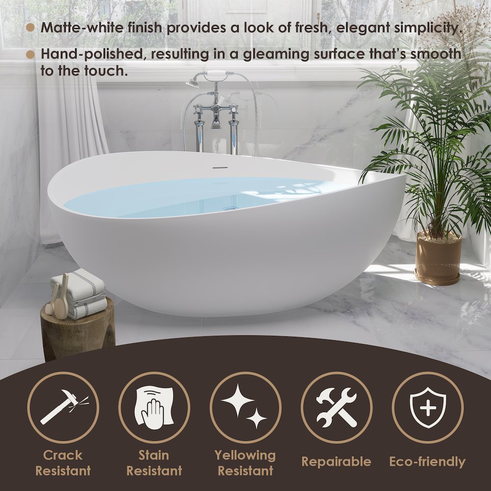 63" x 39" Solid Surface Soaking Bathtub and Integrated Overflow
