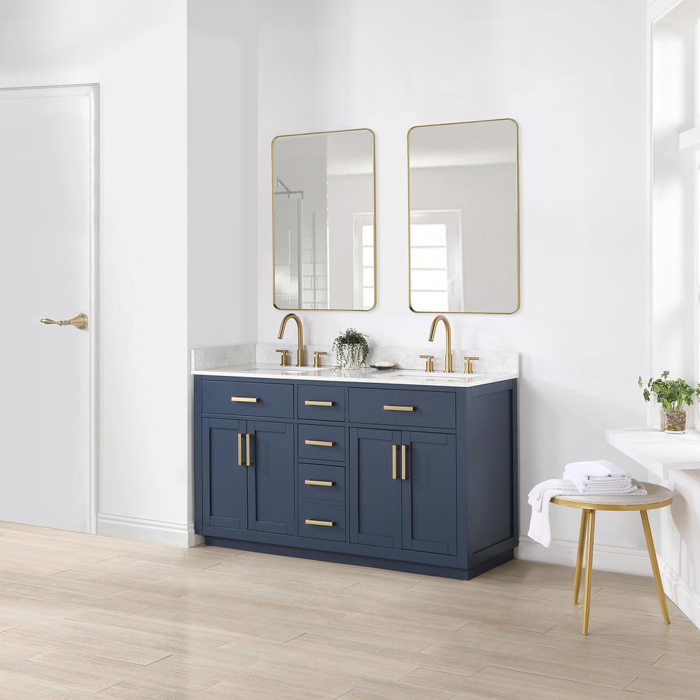 60" Double Bathroom Vanity in Royal Blue with Mirror