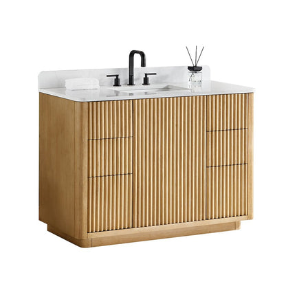 48" Single Bathroom Vanity in Washed Light Brown with Grain White