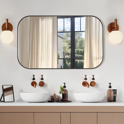 48x30" Rectangular Aluminum Framed in Matte Black Modern Bathroom Wall Mirror