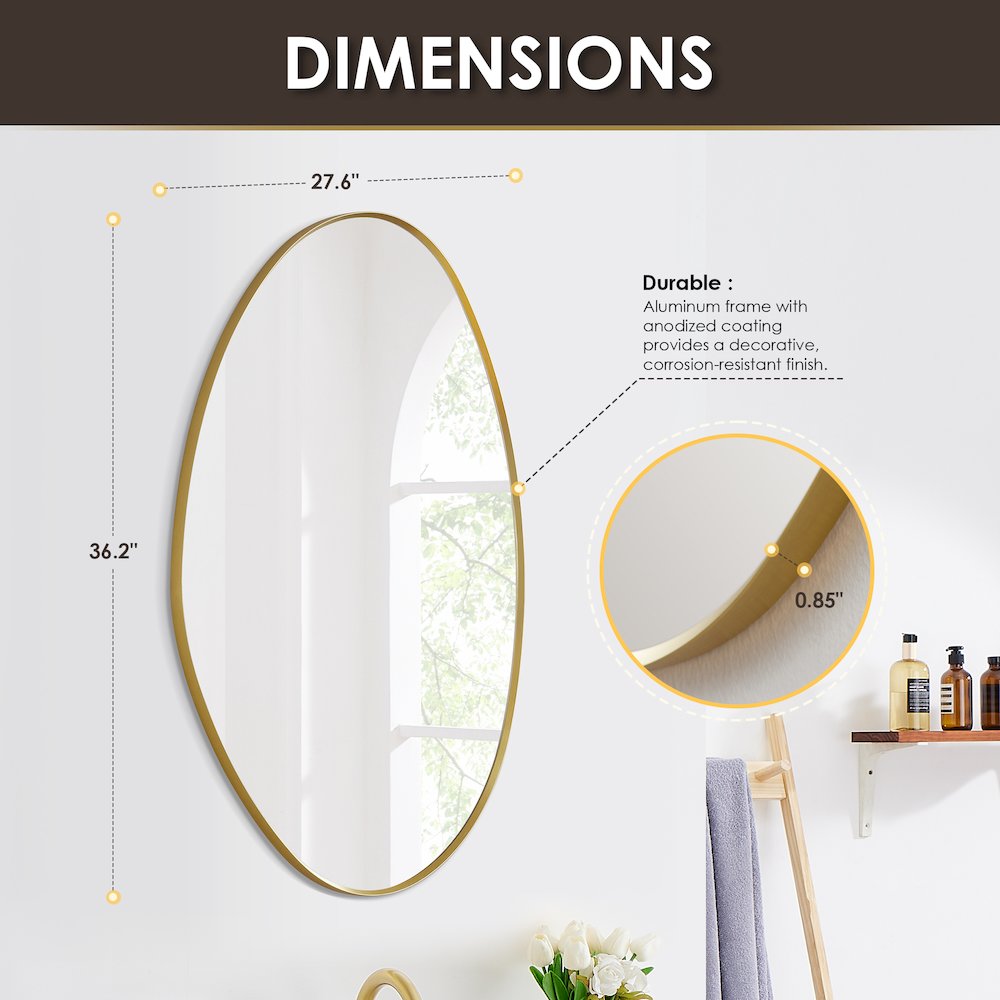 28"x36" Irregular Aluminum Framed in Brushed Gold Modern Bathroom Wall Mirror
