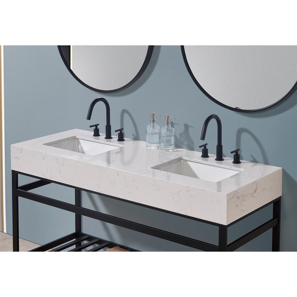 60. in Composite Stone Vanity Top in Aosta White Apron with White Sink