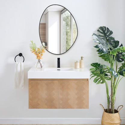 28"x36" Irregular Aluminum Framed in Matte Black Modern Bathroom Wall Mirror
