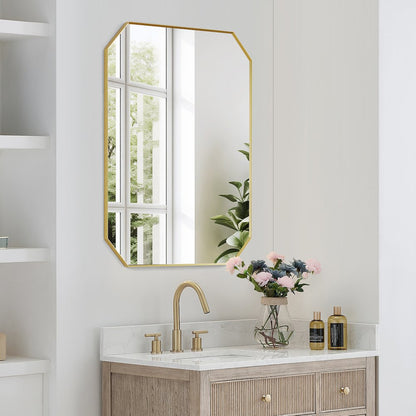 36"x30" Octagon Aluminum Framed in Brushed Gold Modern Bathroom Wall Mirror