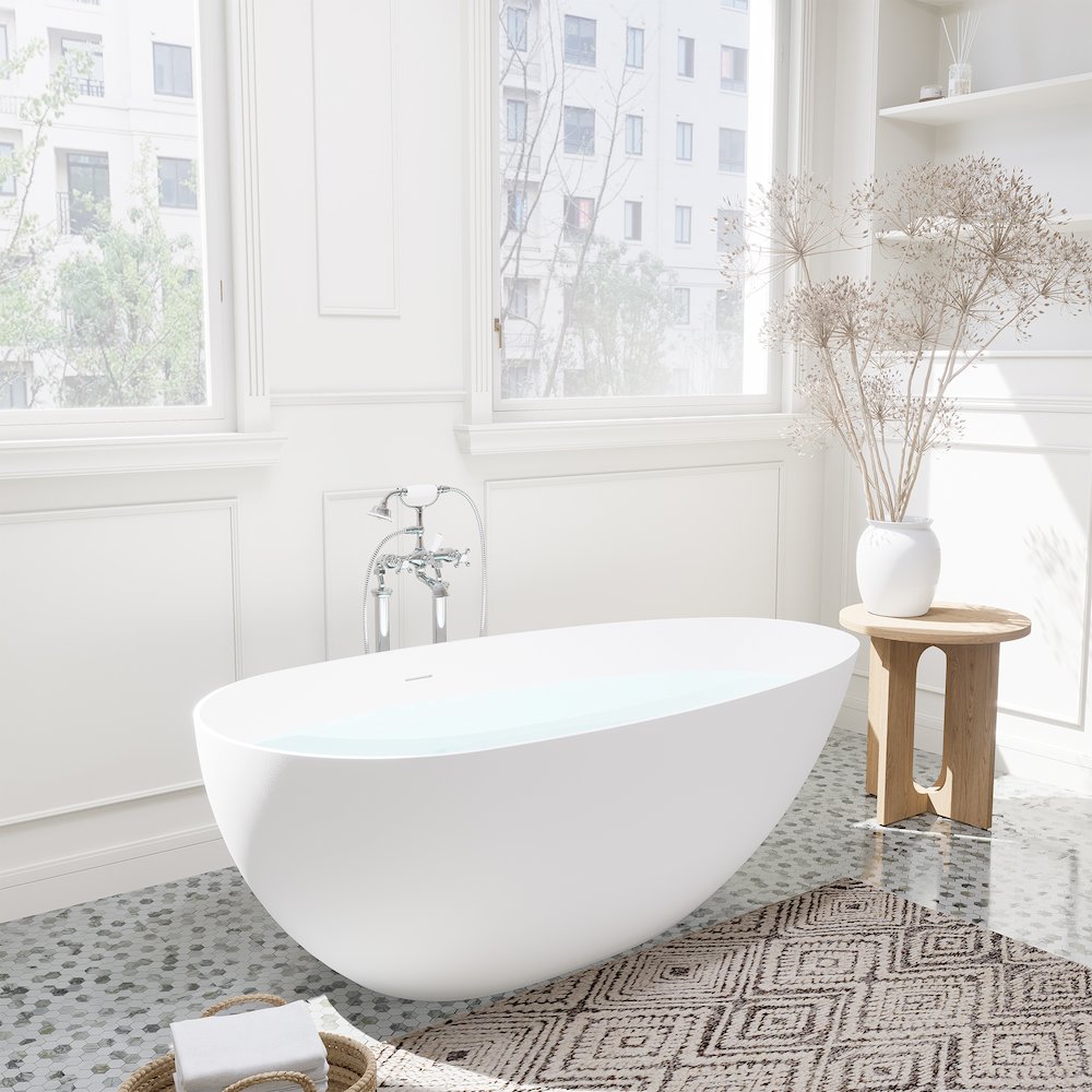 67" x 34" Solid Surface Soaking Bathtub and Integrated Overflow