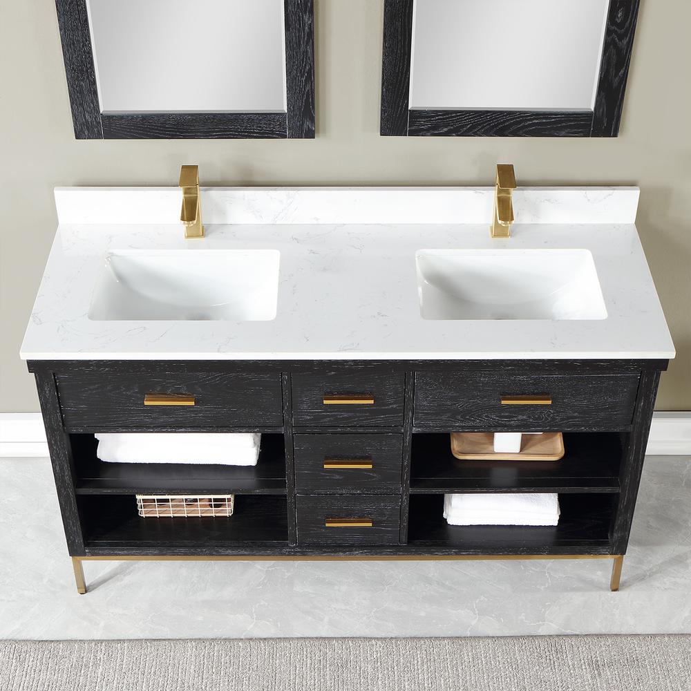 60" Double Bathroom Vanity Set in Black Oak with Mirror