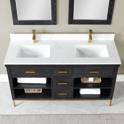 60" Double Bathroom Vanity Set in Black Oak with Mirror