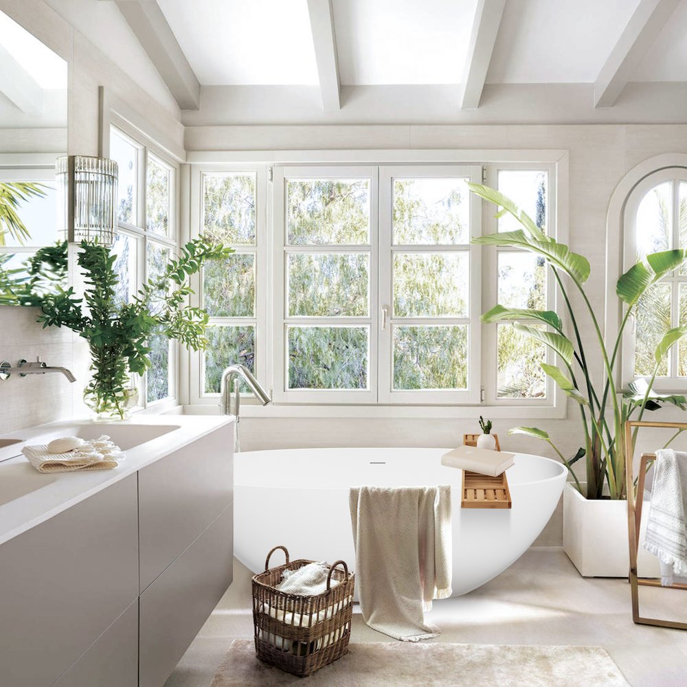 65" x 30" Solid Surface Soaking Bathtub and Integrated Overflow