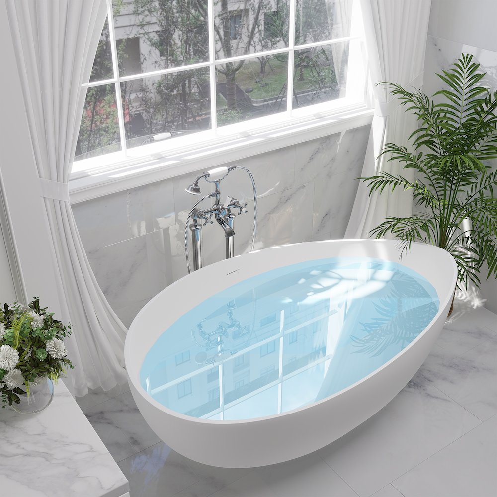 63" x 39" Solid Surface Soaking Bathtub and Integrated Overflow