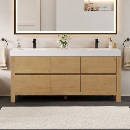 72" Double Bathroom Vanity in with White Artificial Stone Integrated Sink