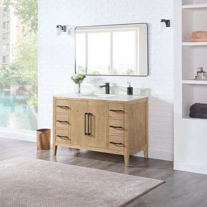 Single Bathroom Vanity in Weathered Fir with Stone Countertop with Mirror