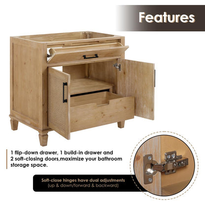 Single Bathroom Vanity in Weathered Fir with Stone Countertop with Mirror