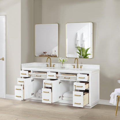 84" Double Bathroom Vanity in White with Mirror