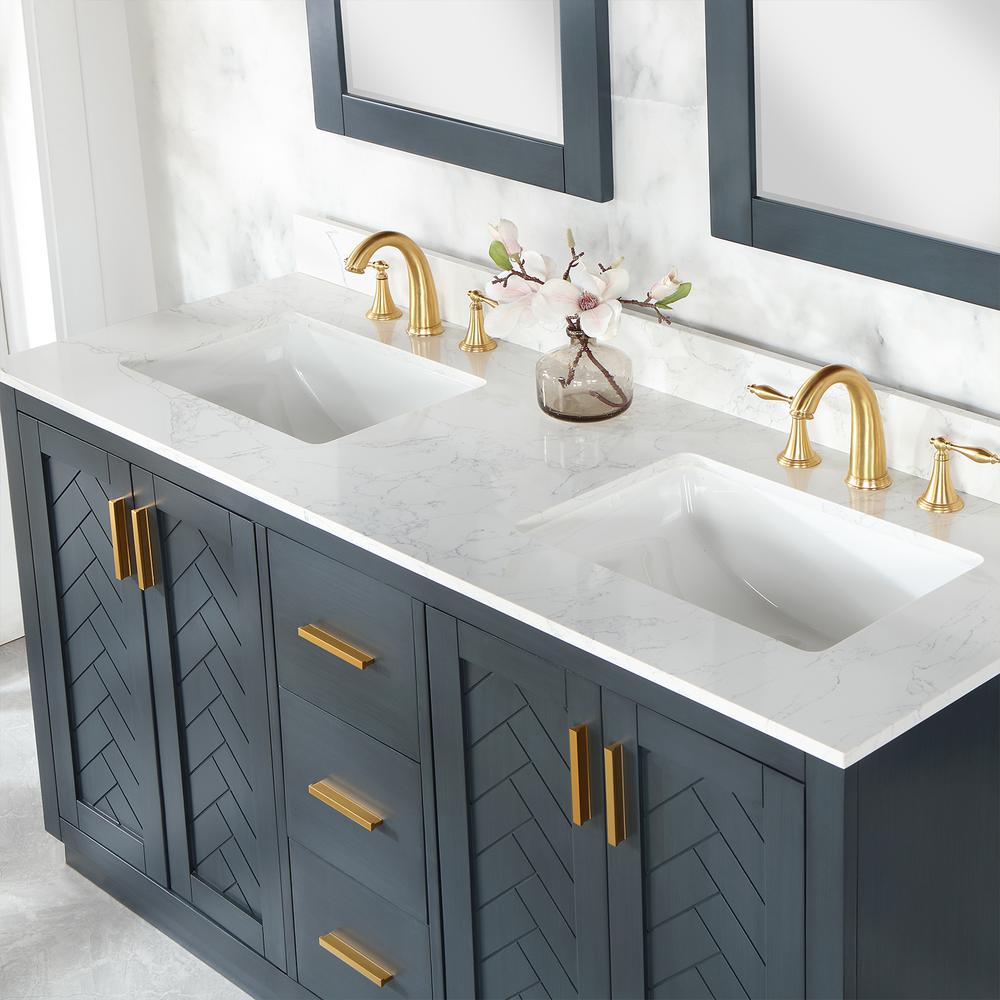 60" Double Bathroom Vanity Set in Classic Blue with Mirror