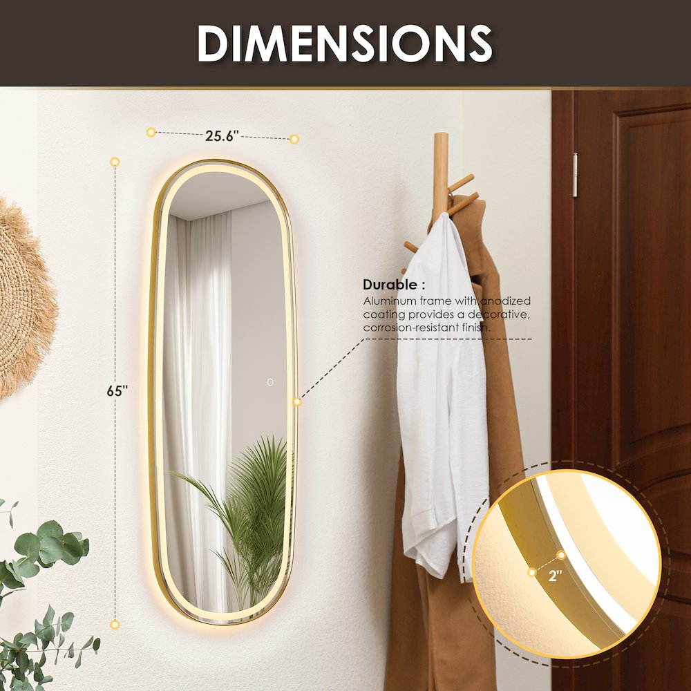26"x65" Rectangular Anti-Fog Dimmable Modern Bathroom/Dressing