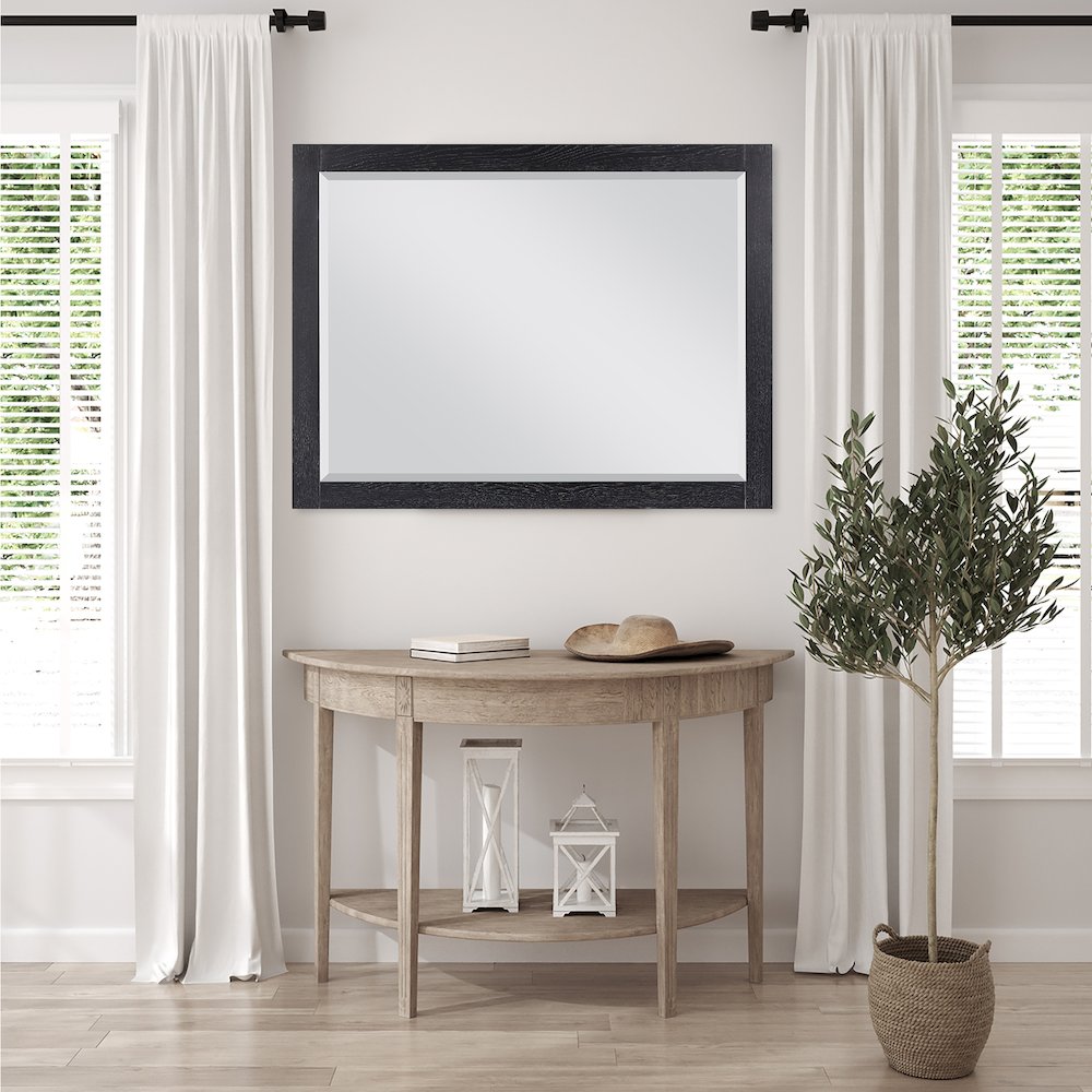 48" Rectangular Bathroom Wood Framed Wall Mirror in Black Oak