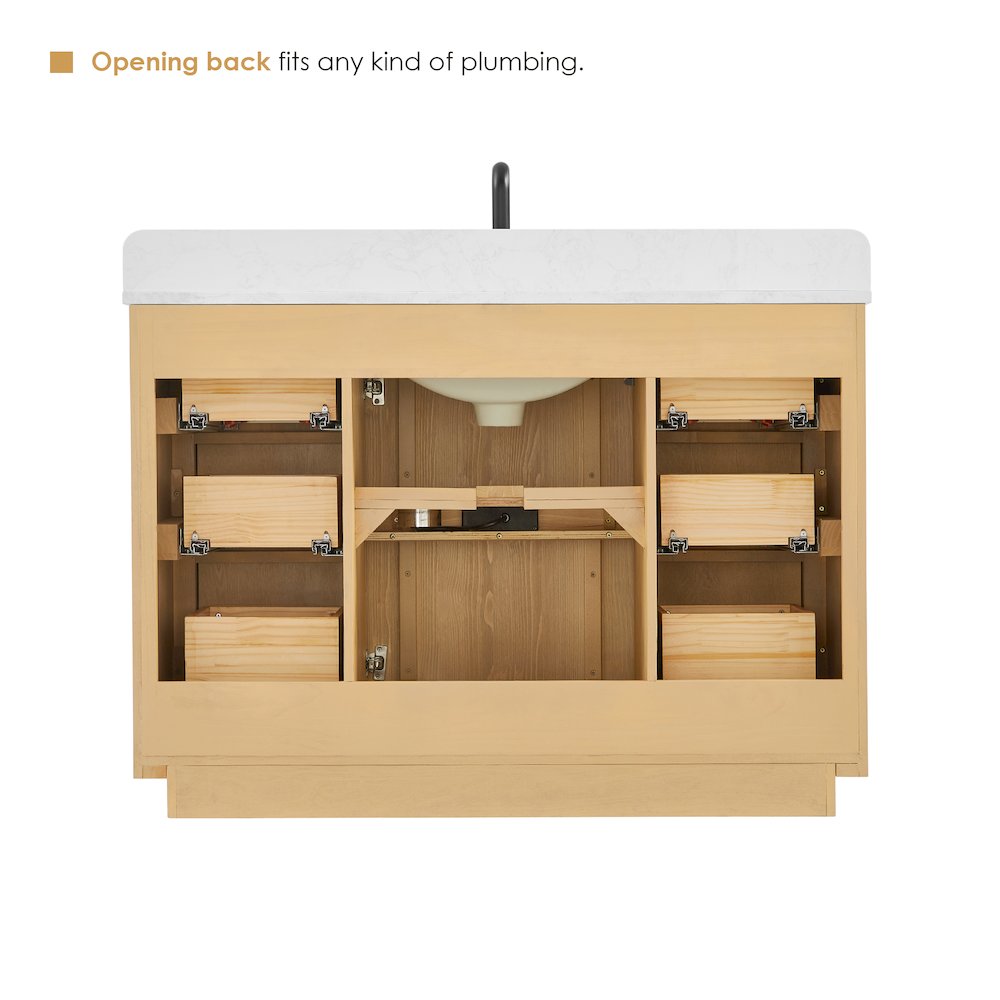48" Single Bathroom Vanity in Washed Light Brown with Grain White
