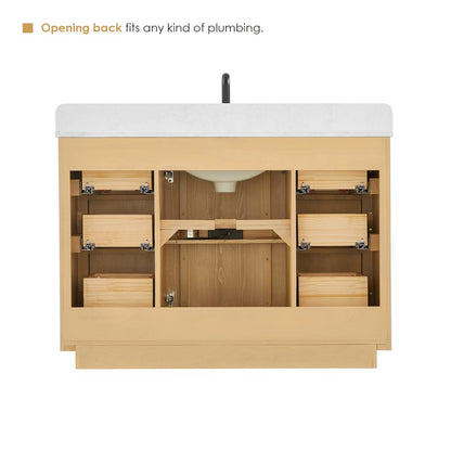 48" Single Bathroom Vanity in Washed Light Brown with Grain White
