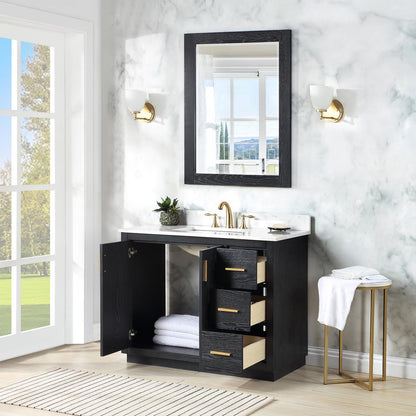 42" Single Bathroom Vanity Set in Black Oak with Mirror