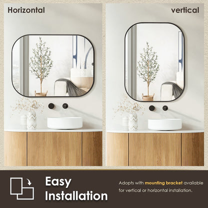 24x32" Rectangular Aluminum Framed in Matte Black Modern Bathroom Wall Mirror