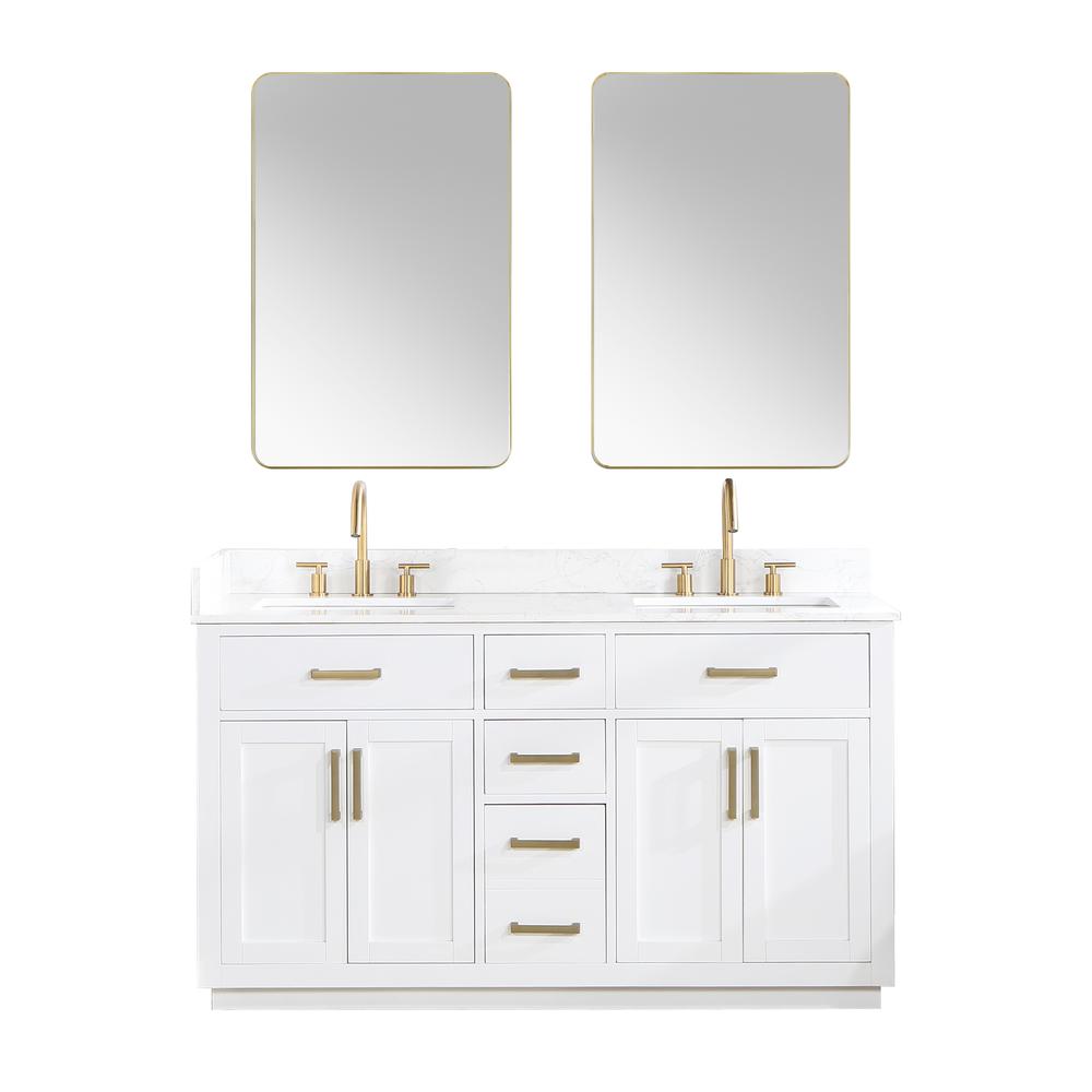 60" Double Bathroom Vanity in White with Mirror