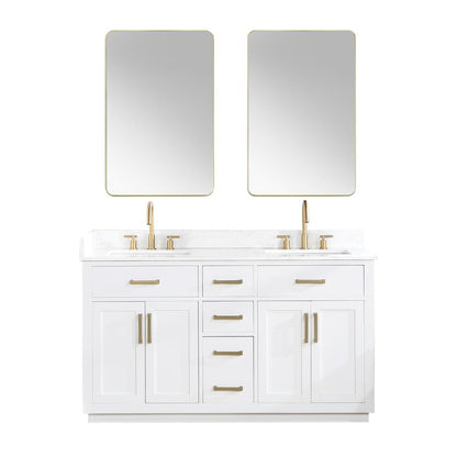 60" Double Bathroom Vanity in White with Mirror