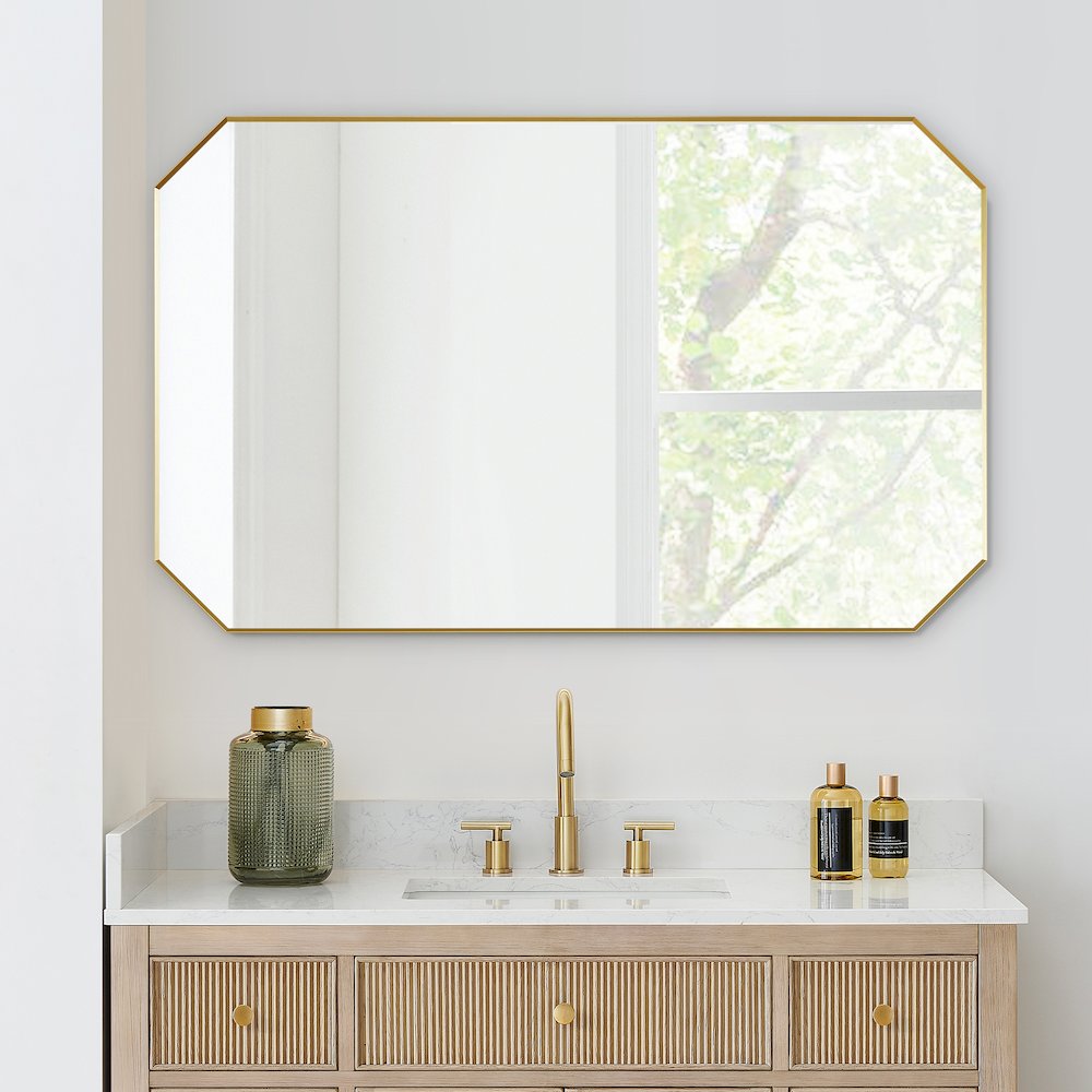 48"x30" Octagon Aluminum Framed in Brushed Gold Modern Bathroom Wall Mirror