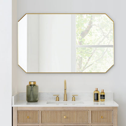 48"x30" Octagon Aluminum Framed in Brushed Gold Modern Bathroom Wall Mirror
