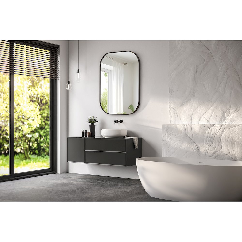 24x32" Rectangular Aluminum Framed in Matte Black Modern Bathroom Wall Mirror