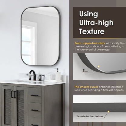 36x30" Rectangular Aluminum Framed in Gunmetal Modern Bathroom Wall Mirror