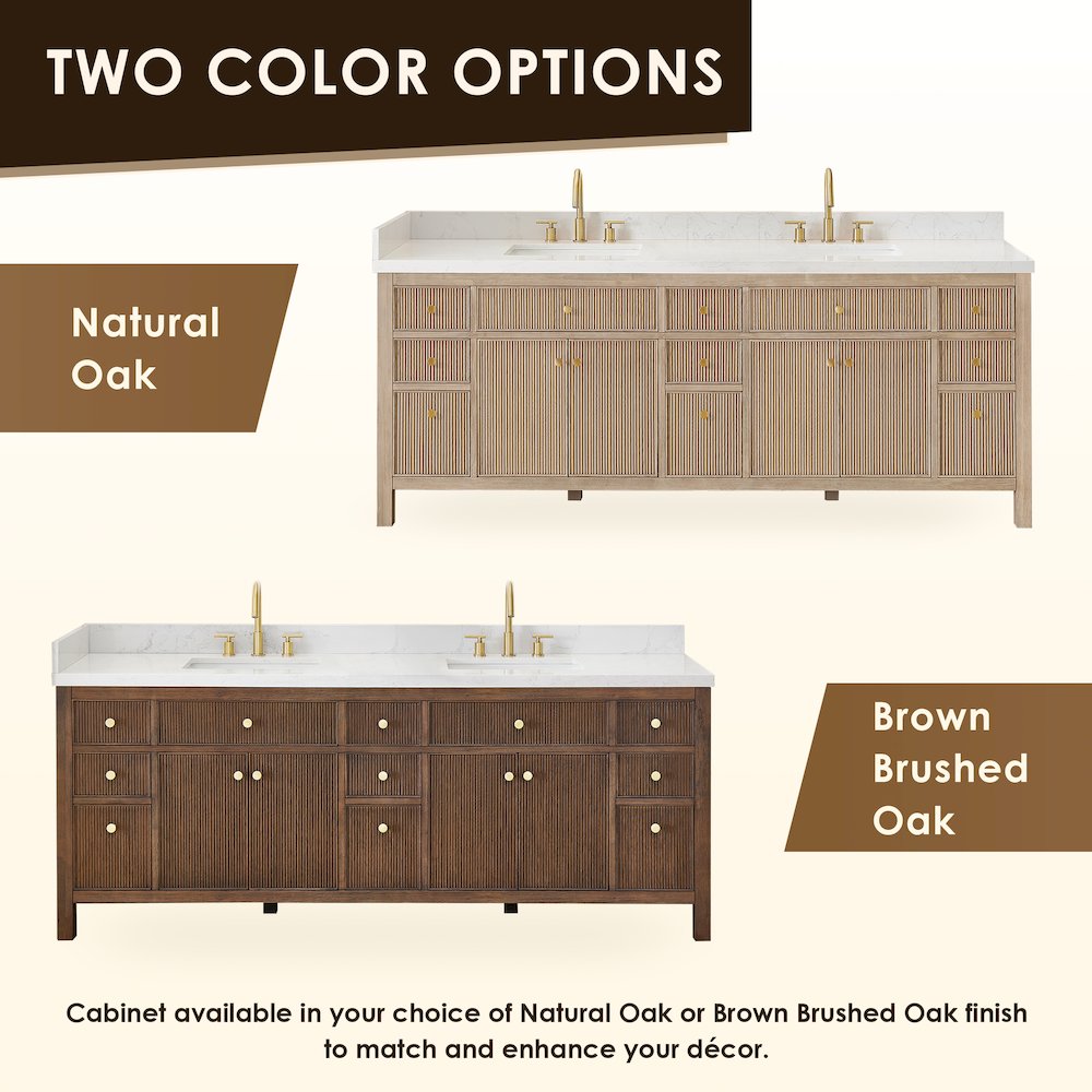 Double Bathroom Vanity in Brown Oak Grain White Engineered Stone Countertop