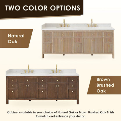 Double Bathroom Vanity in Brown Oak Grain White Engineered Stone Countertop