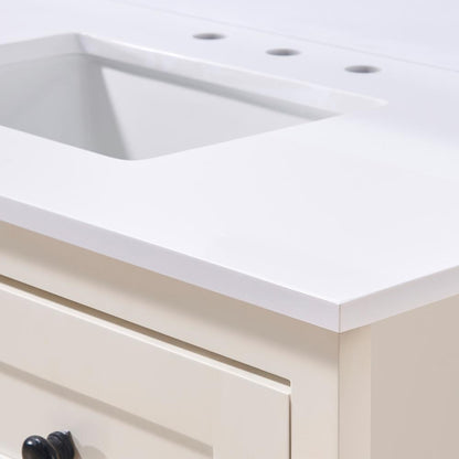 43. in Composite Stone Vanity Top in Snow White with White Sink