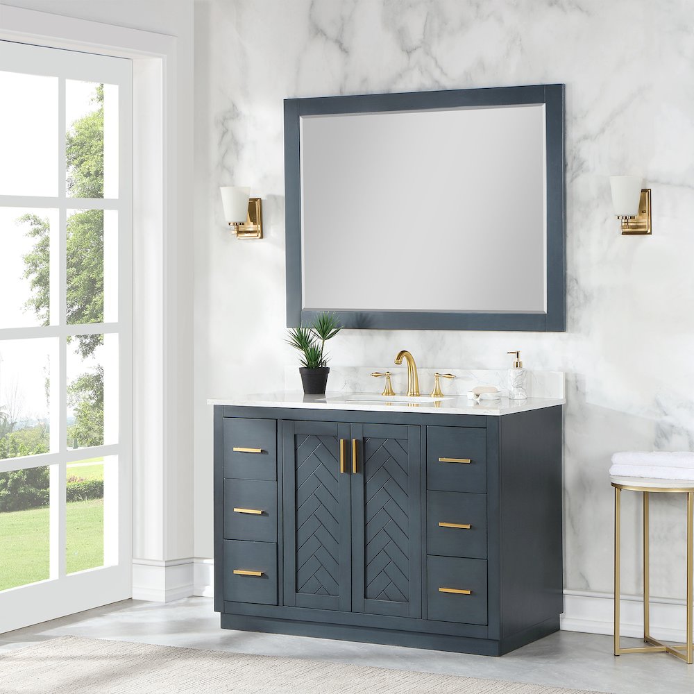 48" Rectangular Bathroom Wood Framed Wall Mirror in Classical Blue