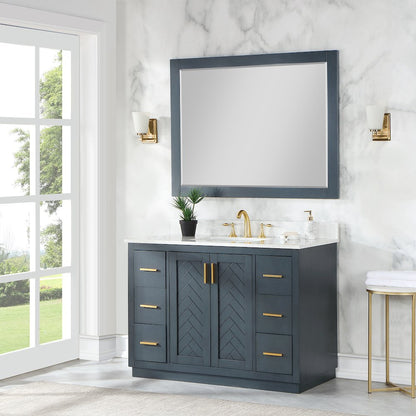 48" Rectangular Bathroom Wood Framed Wall Mirror in Classical Blue