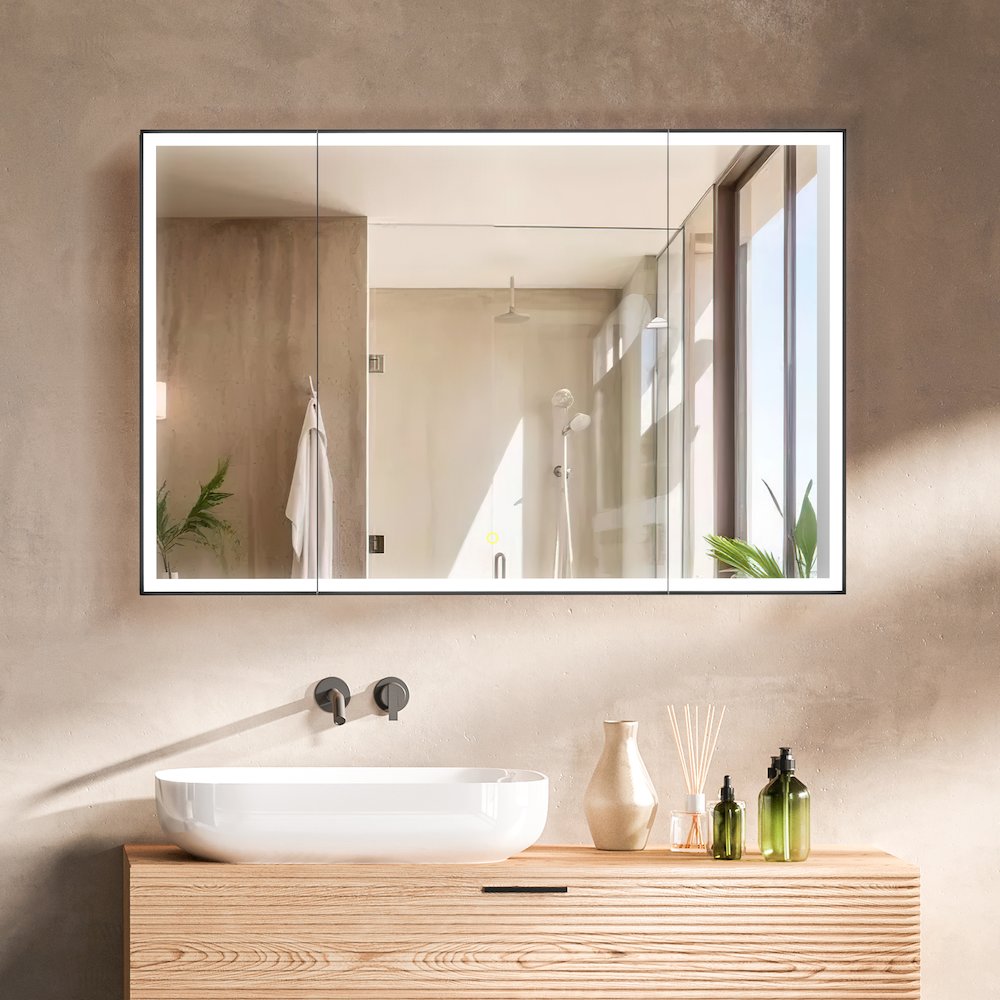 48"x32" Rectangular Bathroom Black Aluminum Mirror Medicine Cabinet