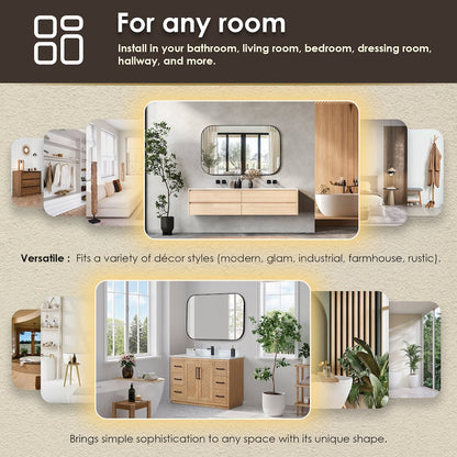 48x30" Rectangular Aluminum Framed in Matte Black Modern Bathroom Wall Mirror