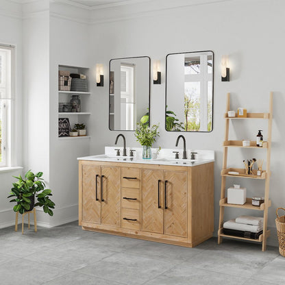 60" Double Bathroom Vanity with Grain White Engineered Stone Countertop