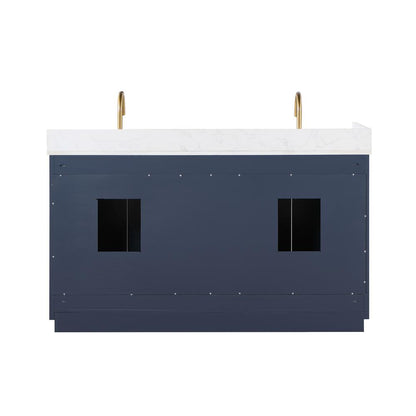 60" Double Bathroom Vanity in Royal Blue with Mirror