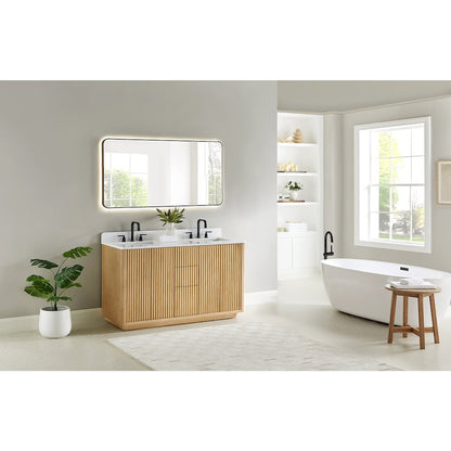 60" Double Bathroom Vanity in Washed Light Brown with Grain White